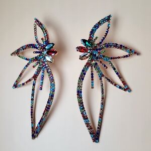 Large Multicolor Crystal Flower Earrings